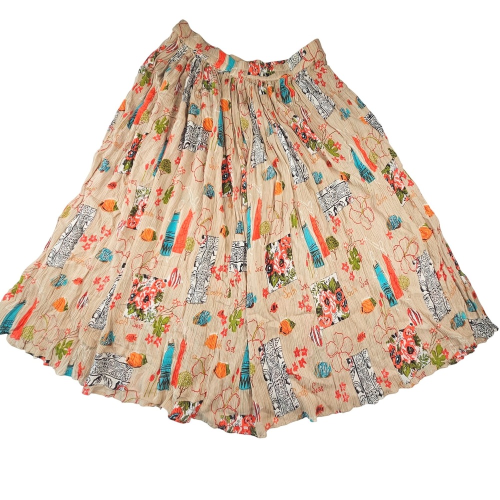 Vintage White Stag South Seas Tropical Fish Pleated Midi Skirt Large Tan Large